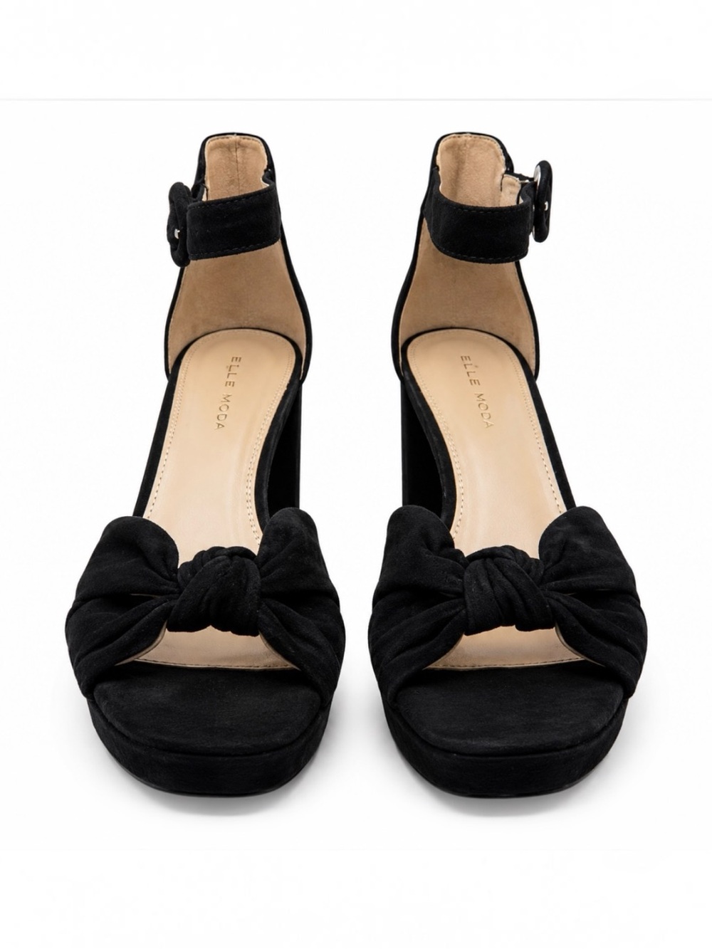 Pelle Moda Black Suede Bow Block Heel Sandals Women’s Size 9M Ankle Strap - Picture 4 of 5
